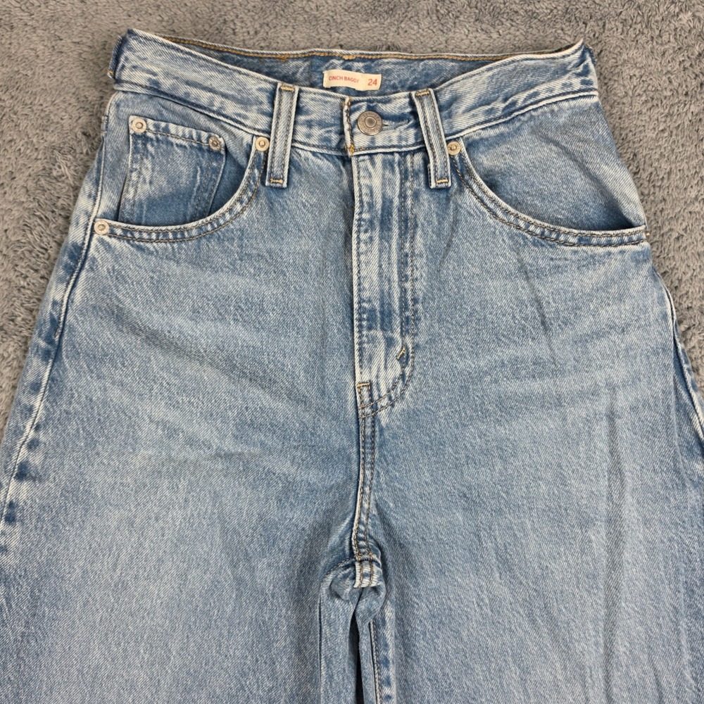 Levis Cinch Baggy Jeans Women 24 Blue Light Wash Barrel High Rise Wide Leg Denim - Picture 2 of 13